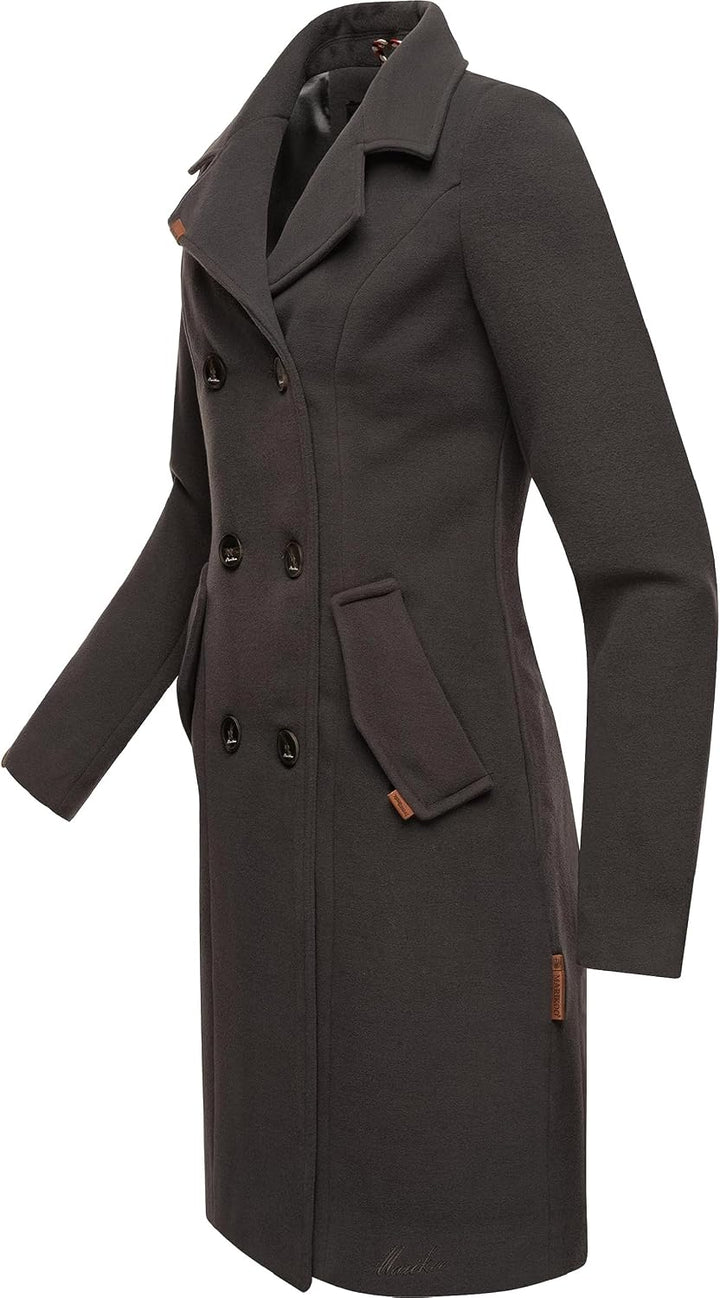 MARIKOO Damen Wintermantel Warmer Wollmantel lang Nanakoo XS-XXL S Anthrazit, S Anthrazit