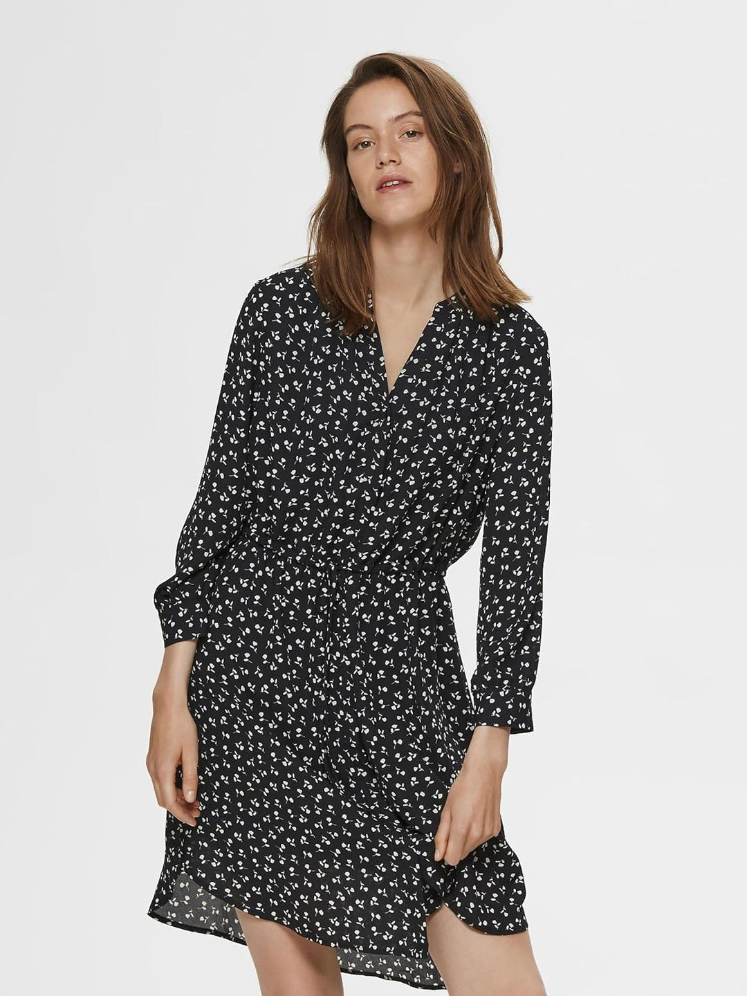 NAME IT Damen Slfdamina 7/8 Aop Dress B Noos, 34 Black/Aop:flower Aop
