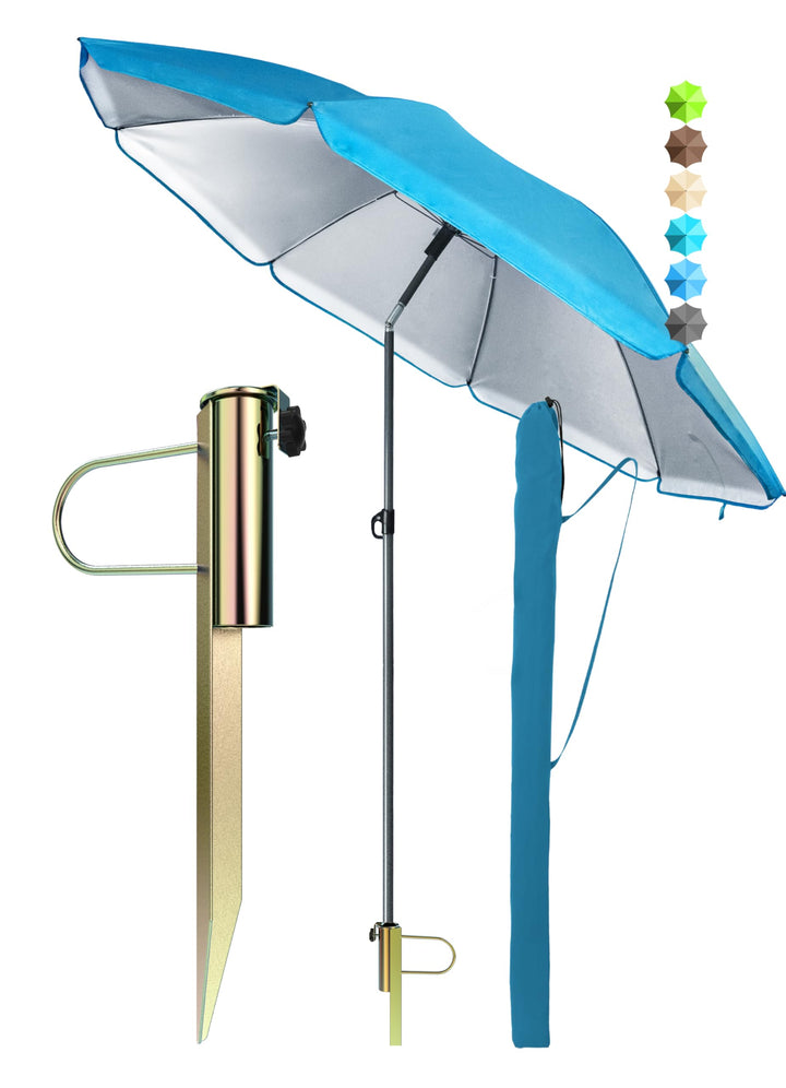 4smile Sonnenschirm Strand SunnyJoy in Blau, 3er Set - Strandschirm windfest stabil + Rasendorn Sonn