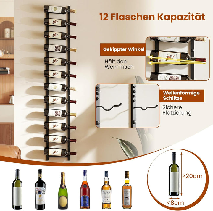 COSTWAY Weinregal Wand für 12 Weinflaschen, Flaschenhalter Metall, Flaschenregal Industrial, Aufbewa