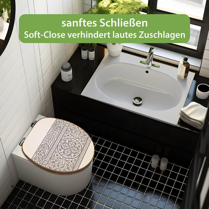 banjado Design WC Sitz Bambus Absenkautomatik 45,8x37,5cm - Toilettendeckel mit Absenkautomatik Holz