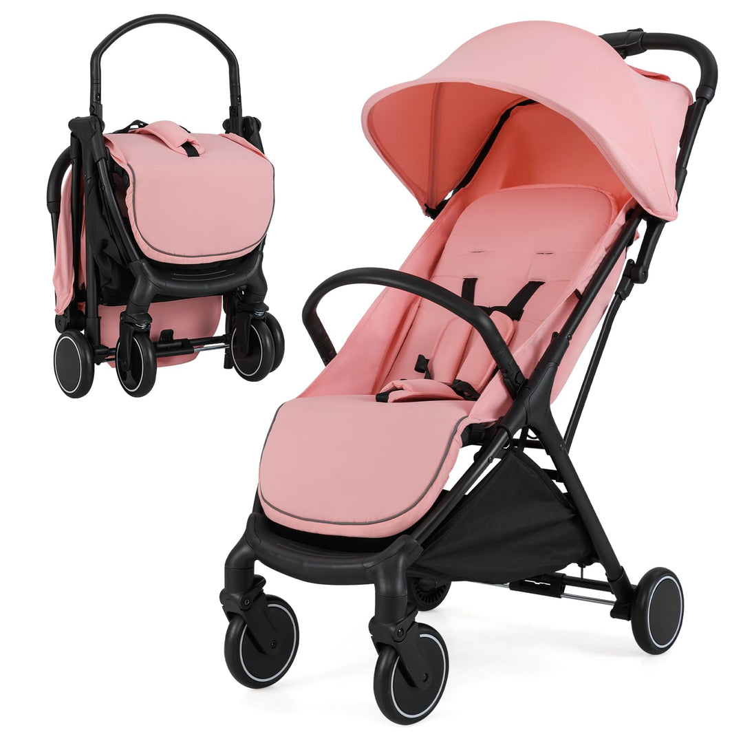 GOPLUS Zusammenklappbarer Kinderwagen, Reisebuggy mit Verstellbarer Rückenlehne &amp; Fussstütze &amp; Brems