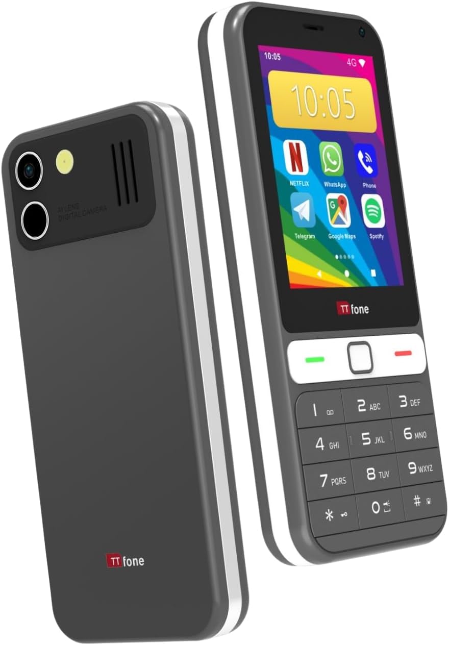 TTfone TT280 – Telefon 4G Dual SIM Single mit Android, 2,8 Zoll Touchscreen, Tastatur, 2 MP Kamera,