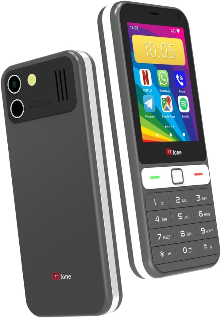 TTfone TT280 – Telefon 4G Dual SIM Single mit Android, 2,8 Zoll Touchscreen, Tastatur, 2 MP Kamera,
