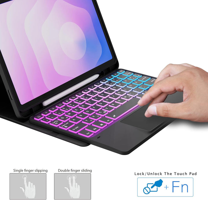 für Samsung Galaxy Tab S11 2025 Hülle mit QWERTZ Tastatur - Regenbogen-Hintergrundbeleuchtung Magnet
