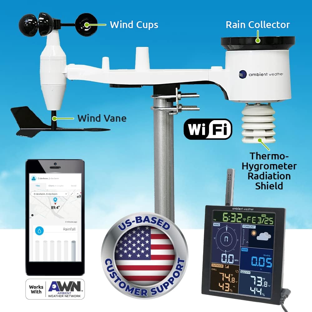 Ambient Weather WS-1965 WiFi Wetterstation mit Fernüberwachung und Ambient Weather Netzwerkzugriff,