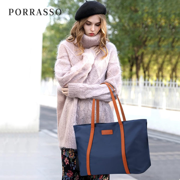 PORRASSO Laptop Tote Bag Damen Handtasche 15.6 Zoll Laptoptasche Schultertasche Umhängetasche Crossb