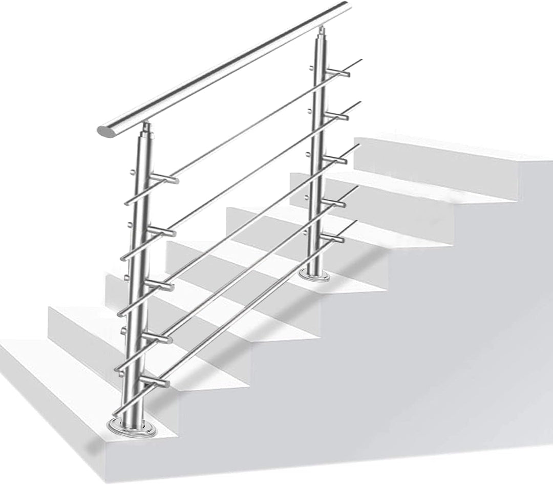 Daromigo 180cm Edelstahl Handlauf Geländer mit 5 Querstreben, Handlauf Winkelverstellbar, Ø 42mm Tre