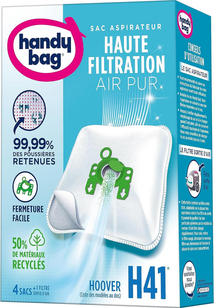 Melitta Handy Bag H41 Staubsaugerbeutel, für Hoover-Staubsauger, luftdichter Verschluss, Anti-Allerg