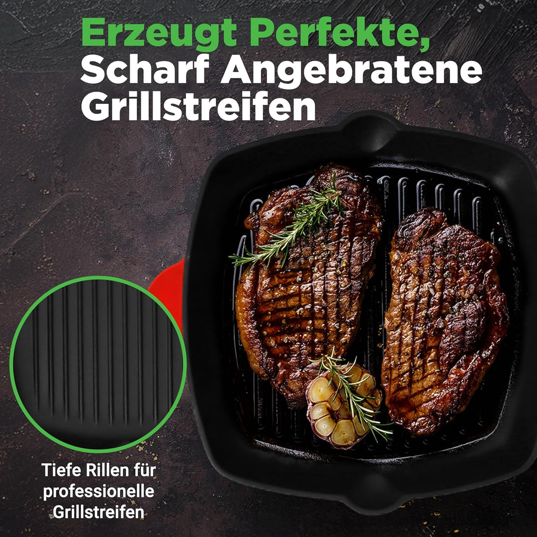 NutriChef Grillpfanne, 30x43cm- Gusseisenpfanne Induktion, Cast Iron Pan- Eckig & Antihaftbeschichte