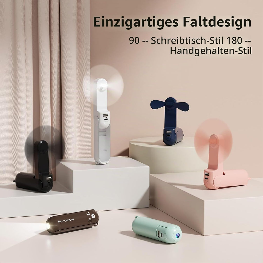 Morelax Handventilator, 3 IN 1 Mini Ventilator Tragbarer Akku Aufladbar | USB Ventilator mit Batteri