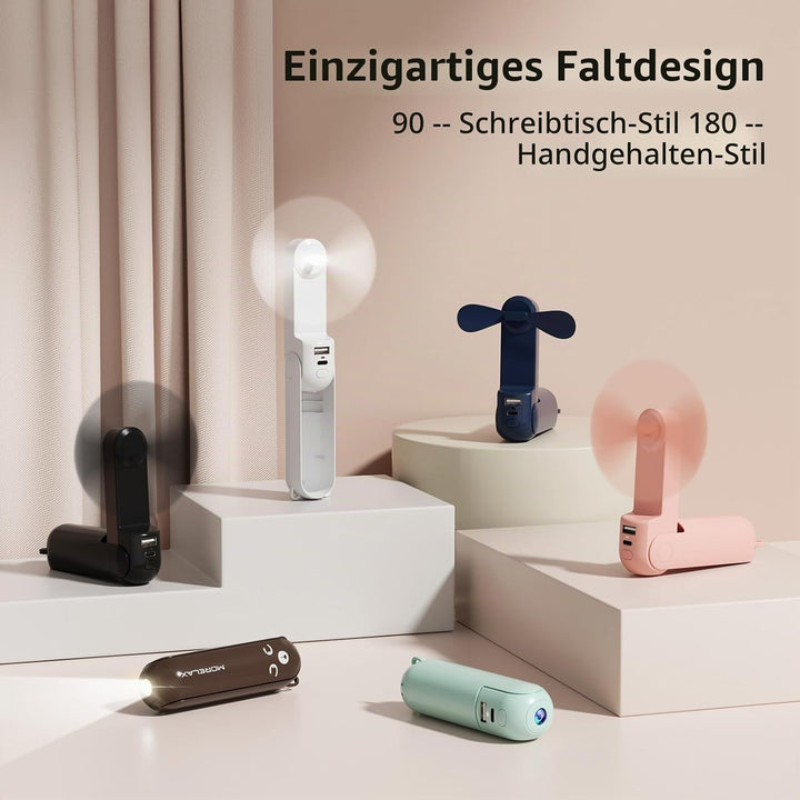 Morelax Handventilator, 3 IN 1 Mini Ventilator Tragbarer Akku Aufladbar | USB Ventilator mit Batteri