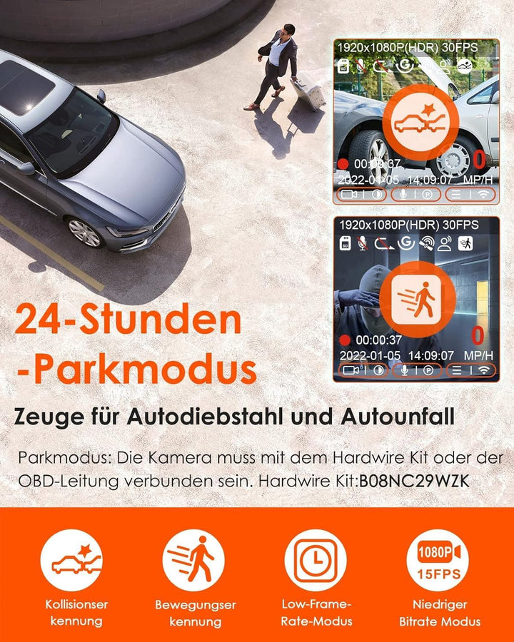 VANTRUE E1 lite Mini Dashcam WiFi vorne 1080P/30fps mit Sprachsteuerung, 1,54'' LCD Versteckte Dash