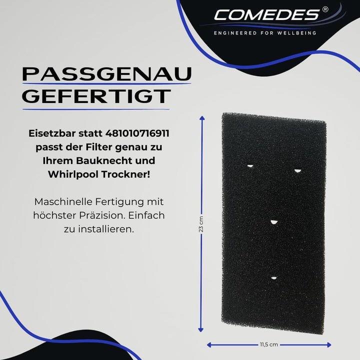 Comedes Filter für Bauknecht Whirlpool Trockner | einsetzbar statt 481010716911 und 8015250474909 Or