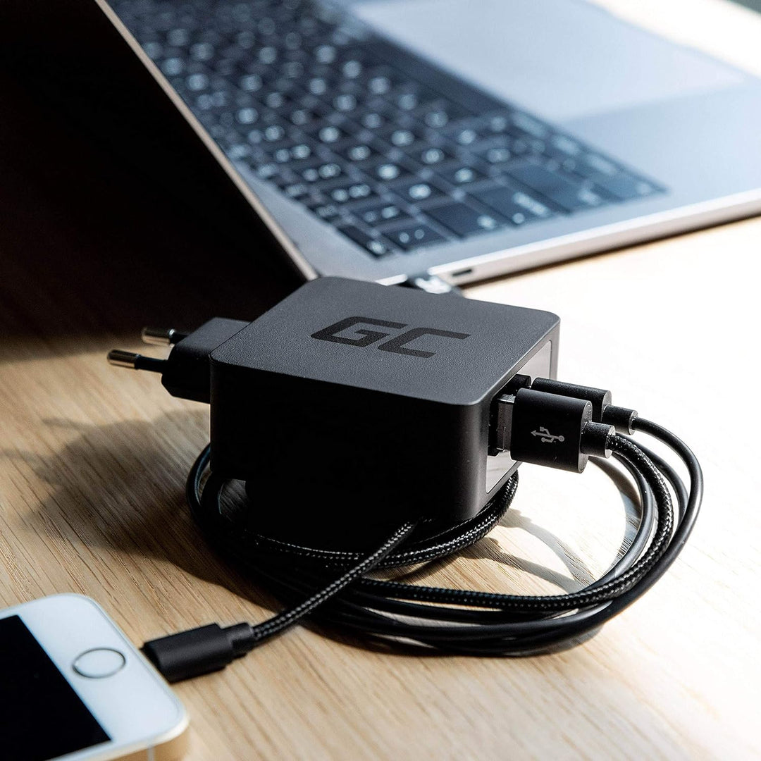 Green Cell 45W USB-C PD Ladegerät mit USB-C Kabel und zusätzlichem USB-Anschluss Netzteil für Apple