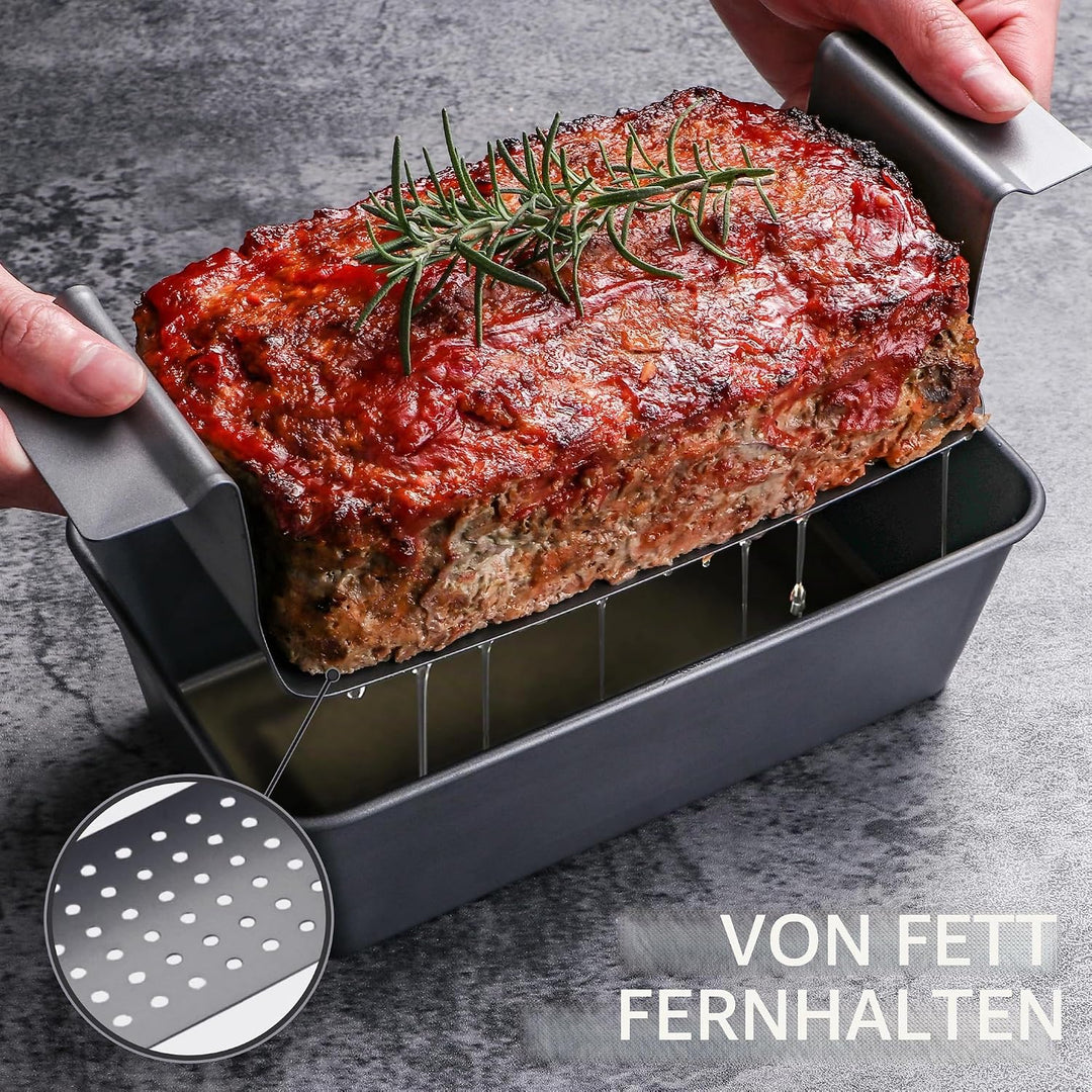 HONGBAKE 2-in-1 Fleischpastetenform mit Ablaufrost, 25 x 13 cm Kastenform aus Karbonstahl, Antihaft