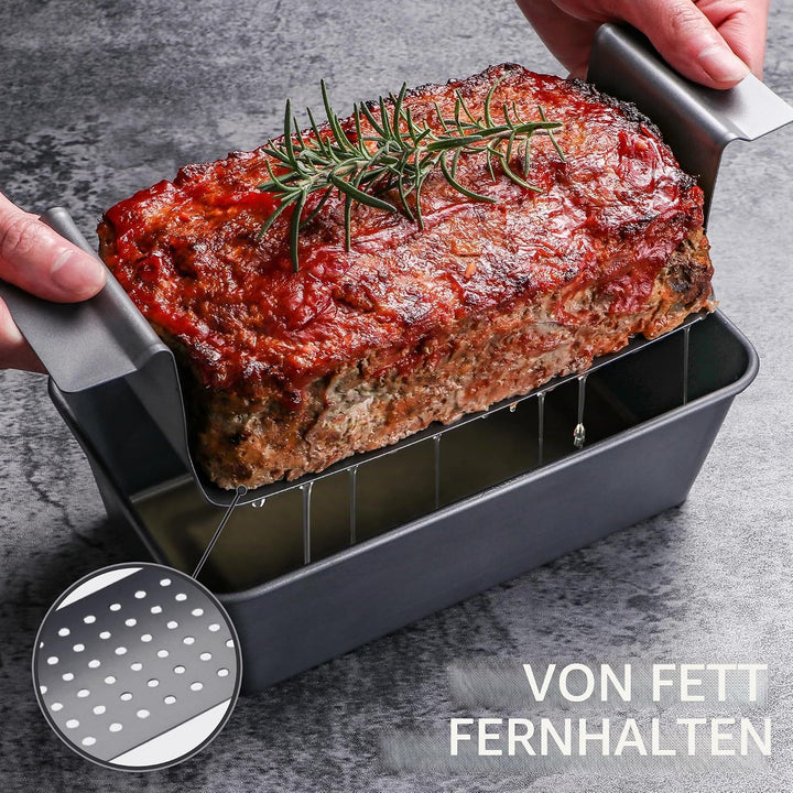 HONGBAKE 2-in-1 Fleischpastetenform mit Ablaufrost, 25 x 13 cm Kastenform aus Karbonstahl, Antihaft