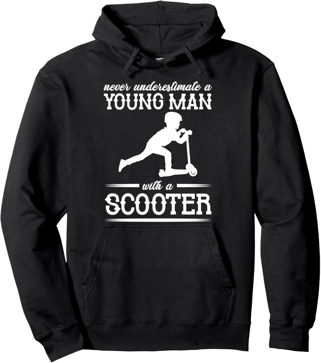 Junger Mann mit Roller Fahrer Escooter Driver Extremsport Pullover Hoodie