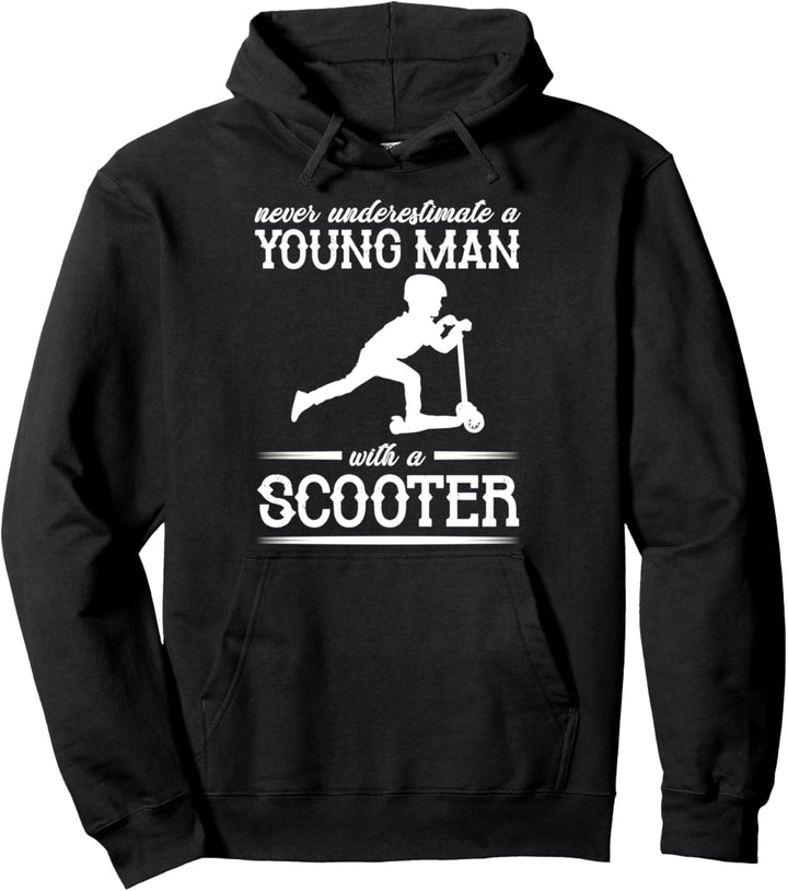Junger Mann mit Roller Fahrer Escooter Driver Extremsport Pullover Hoodie