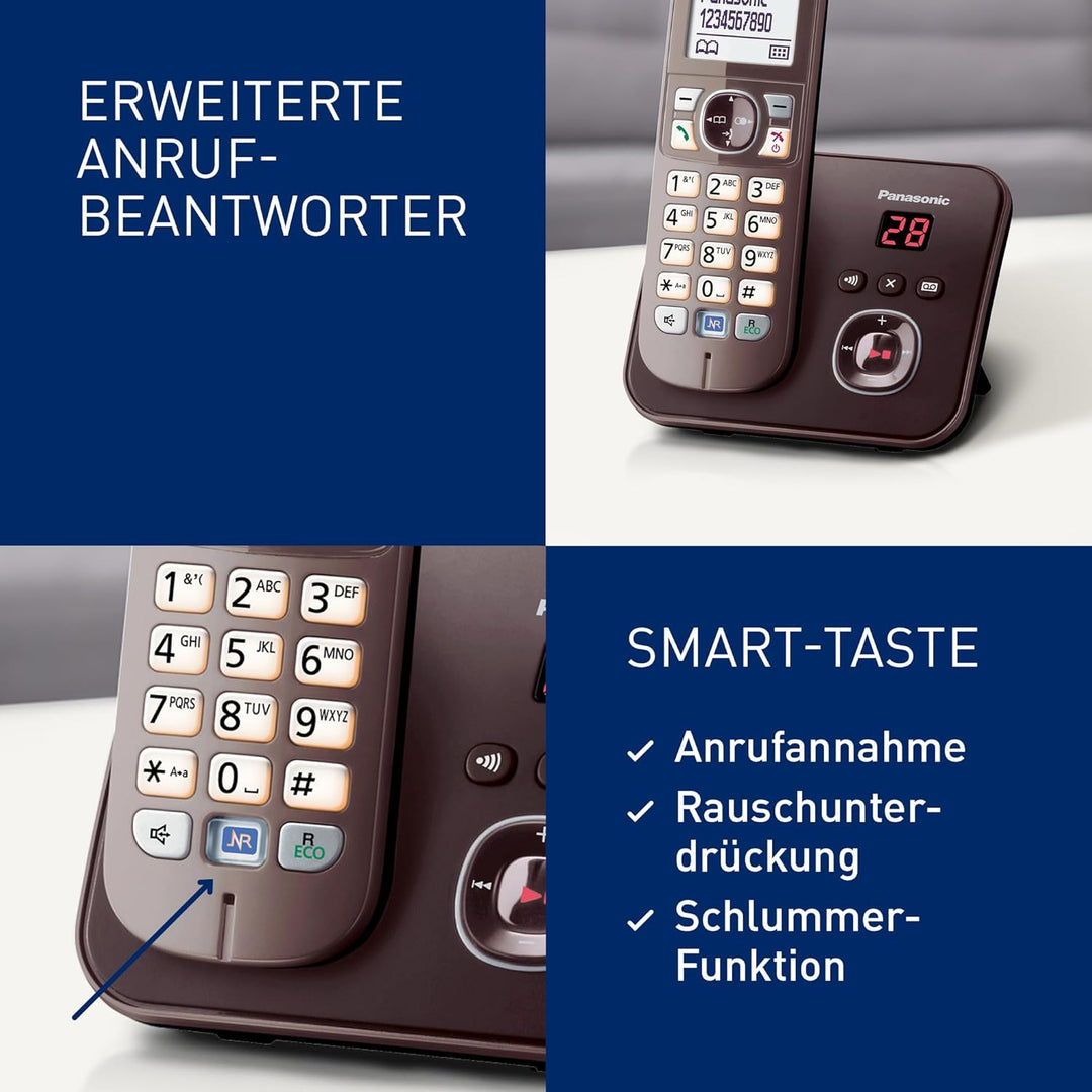 Panasonic KX-TG6821GA DECT Schnurlostelefon mit Anrufbeantworter (strahlungsarm, Eco-Modus, GAP Tele