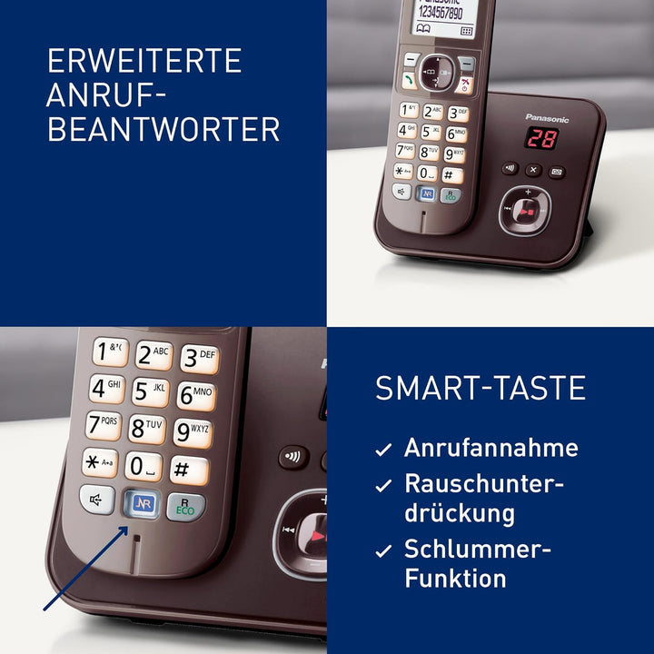 Panasonic KX-TG6821GA DECT Schnurlostelefon mit Anrufbeantworter (strahlungsarm, Eco-Modus, GAP Tele