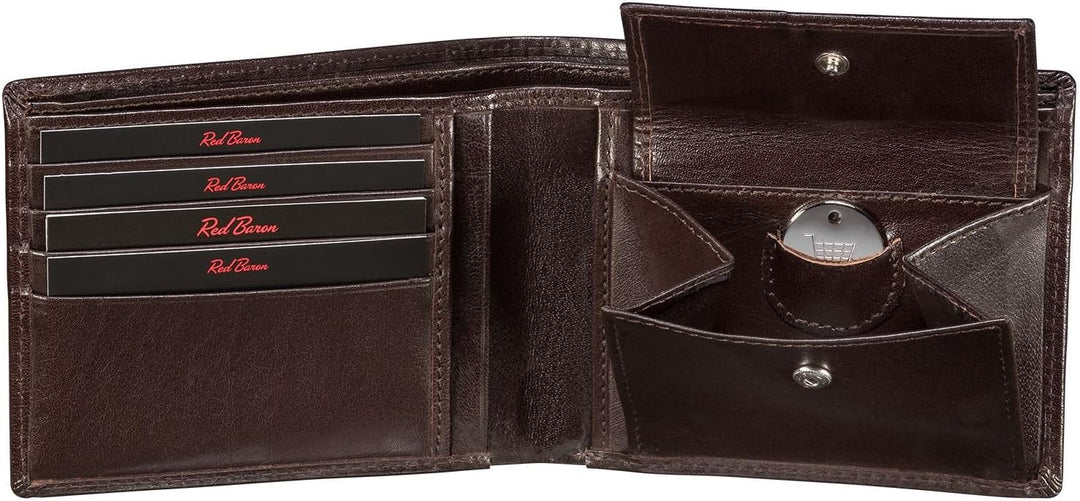 Geldbeutel Männer Leder Querformat Braun mit Münzfach - Red Baron Portemonnaie Geldbörse Herren klas