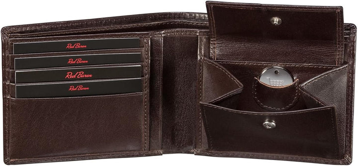 Geldbeutel Männer Leder Querformat Braun mit Münzfach - Red Baron Portemonnaie Geldbörse Herren klas