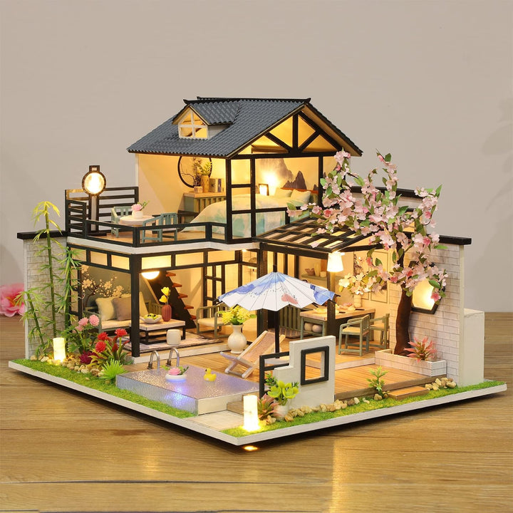 Cuteefun DIY Puppenhaus Miniatur Haus zum Selber Bauen für Erwachsene, Miniatur Puppenhaus Kit mit M