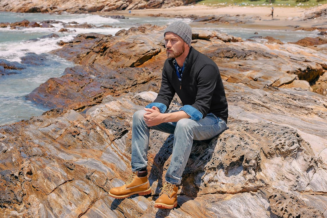 Strickpullover Herren Troyer Pullover mit Reissverschluss und Stehkragen Arbeitspullover, S Schwarz