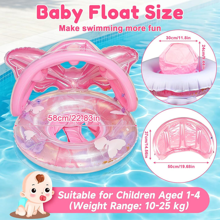 Schwimmring Baby mit Sonnendach, Baby Schwimmring ab 6-36 Monate,Aufblasbarer Schwimmhilfe Baby ab 1