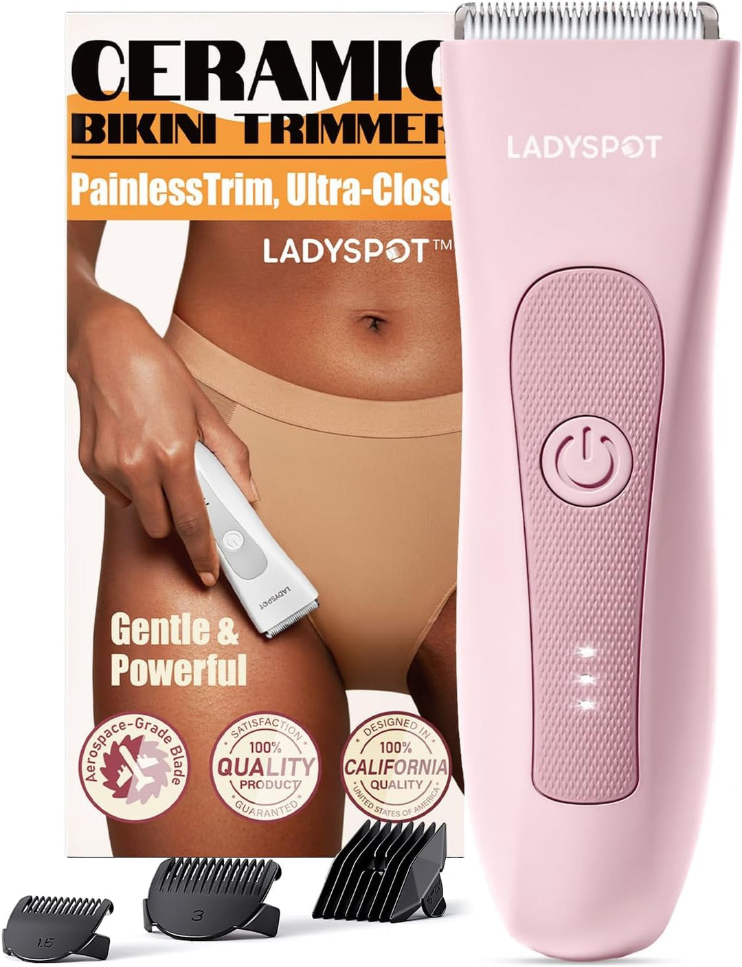 Intimrasierer für Frauen, Bikini-Trimmer mit 3 Keramikklingenköpfen Rosa, Rosa