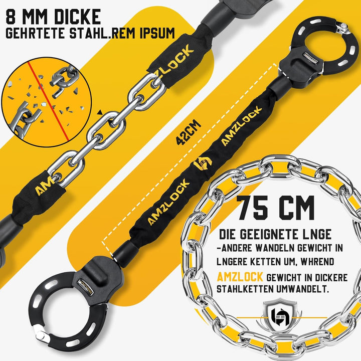 AMZLOCK E Scooter Schloss, Handschellenschloss für E Scooter, 8mm Dicke Kettenschloss für Xiaomi Sco