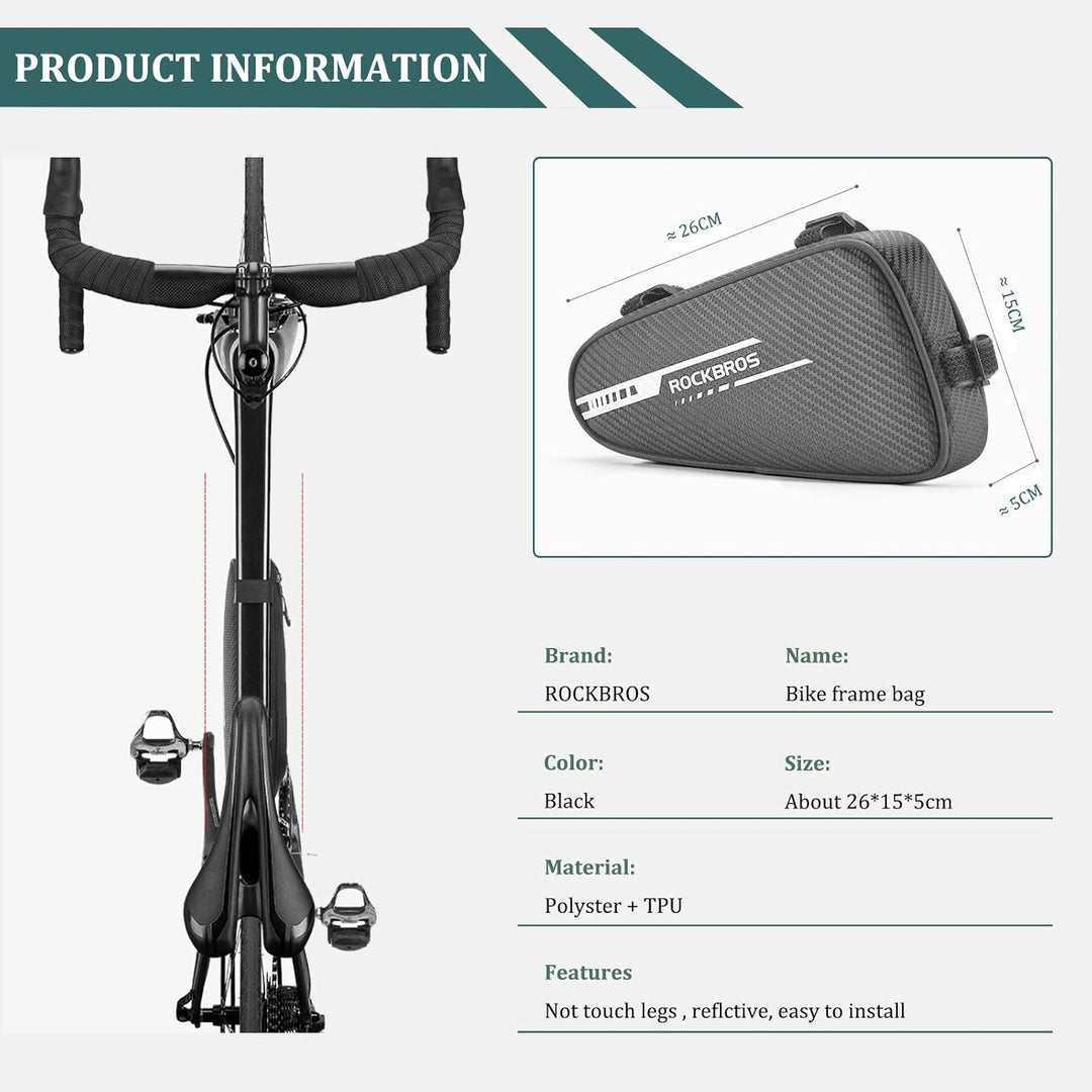 ROCKBROS Rahmentasche Dreieckstasche 1,2L Fahrradtasche für MTB, Rennräder Wasserabweisende Werkzeug