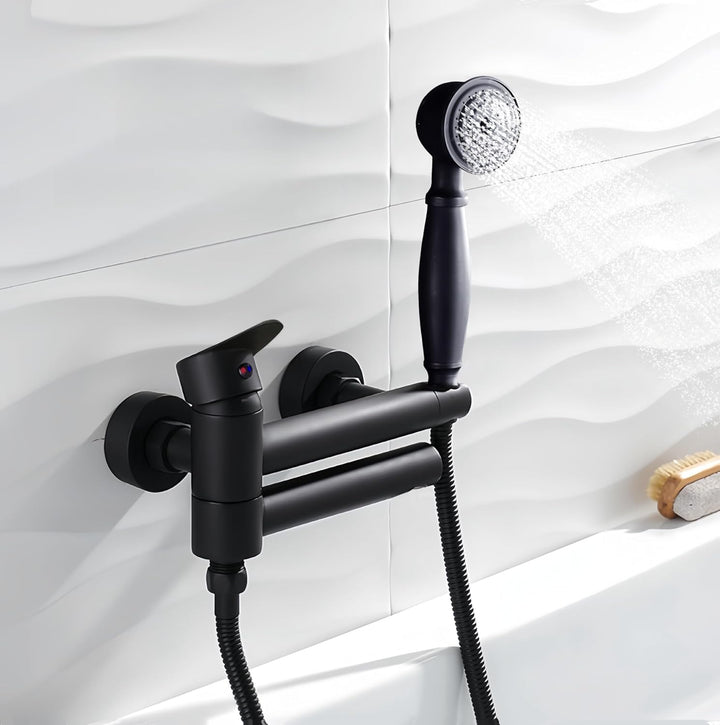 KOPYFANTAP Badewannenarmatur mit Handbrause Schwarz, Wandmontage Mischbatterie Badewanne Wasserhahn