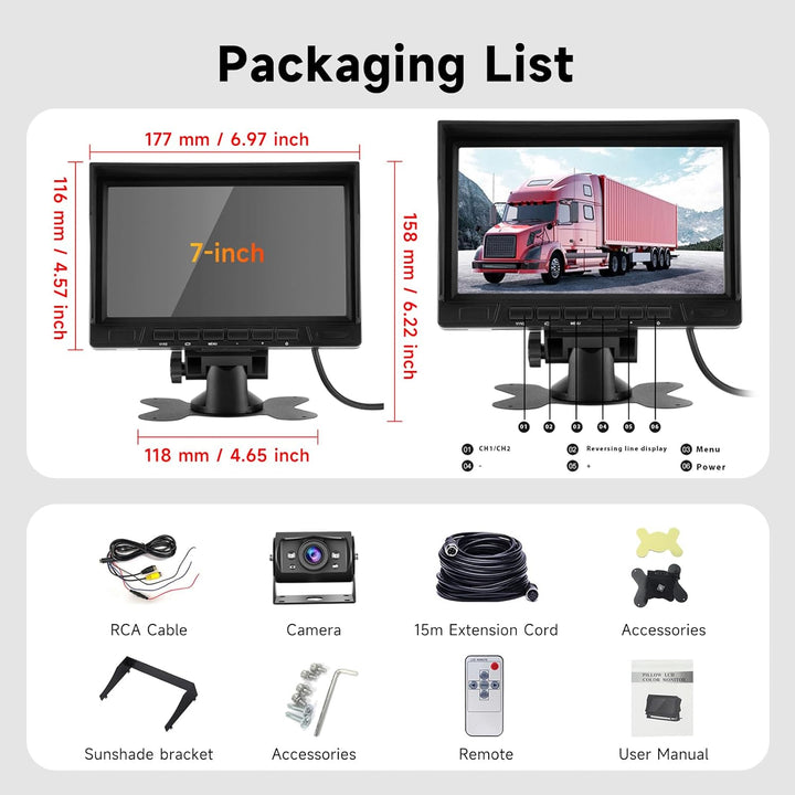 Hodozzy Rückfahrkamera Set mit 1080P 7 Zoll IPS Bildschirm Monitor für IP69 wasserdichte Nachtsicht