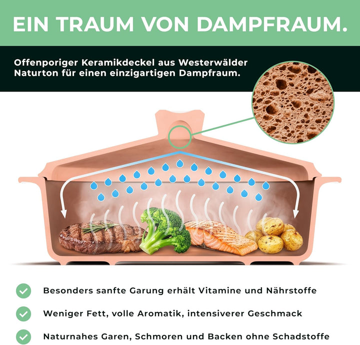 myromy® Bräter, Schmortopf &amp; Brotbackform aus Keramik Natur-Ton: Bratentopf, Dampfgarer &amp; Backform,