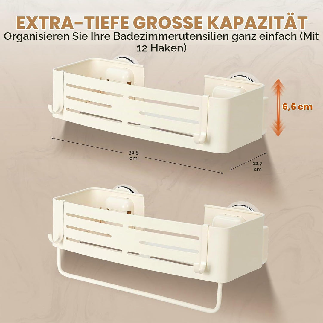 Lekesky Duschablage Ohne Bohren mit Handtuchhalter, Starke Saugnäpfe, Rostfreies Aluminium Badezimme