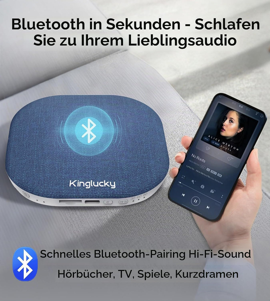 King Lucky Kissen Lautsprecher Bluetooth Klein Regengeräusche zum Einschlafen – Mini Schlaflautsprec