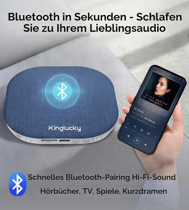 King Lucky Kissen Lautsprecher Bluetooth Klein Regengeräusche zum Einschlafen – Mini Schlaflautsprec