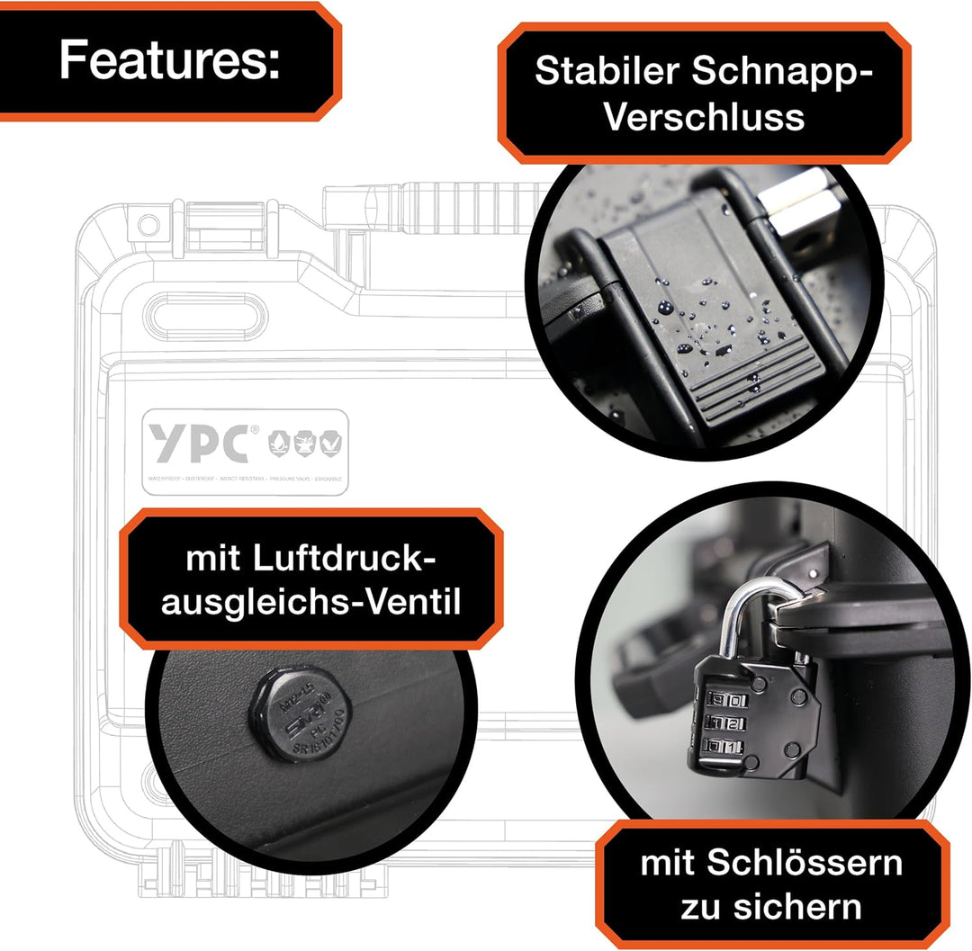 YPC Xplorer Case M – 40cm x 33cm x 16,5cm Outdoor Case, Sortierkoffer wasserdicht, Kamera Koffer Har