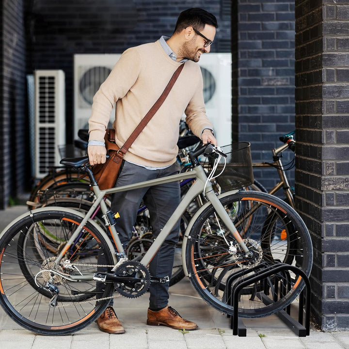 Relaxdays, 3 Fahrräder, Stahl Bodenparker, Reifenbreite 60mm, Abstellständer, Fahrradstand, anthrazi