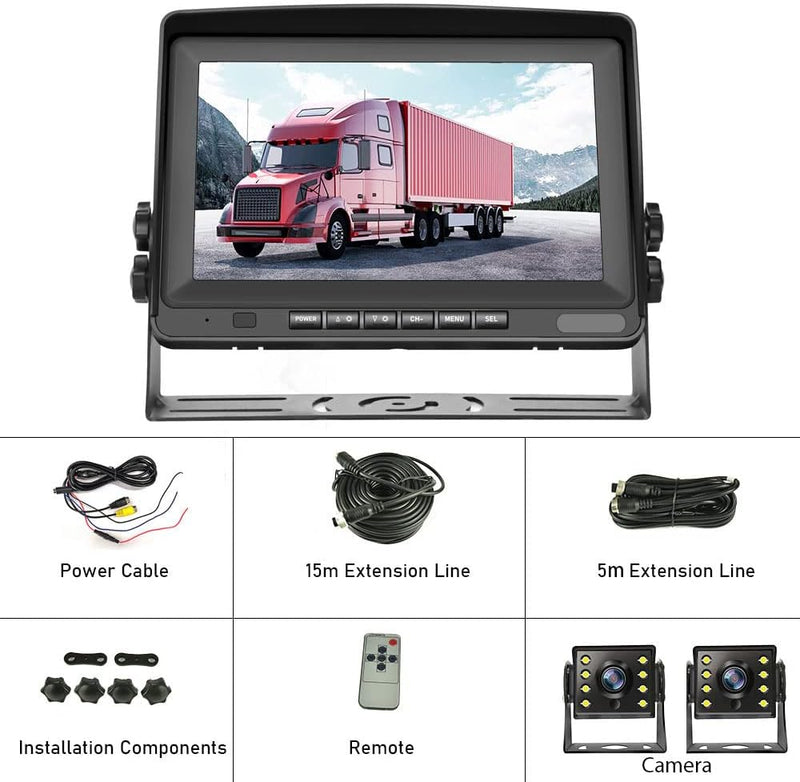 Podofo Kabelgebundenes 1080P Rückfahrkamera Kit mit 8 Zoll IPS Monitor 12V-24V & IP69 wasserdichte B