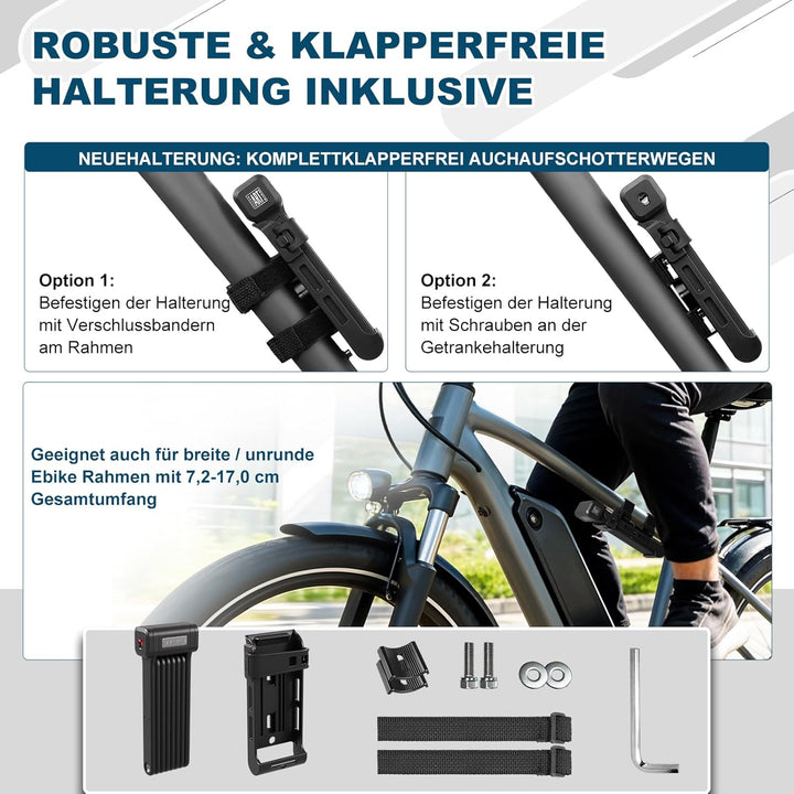 TECHCYC Faltschloss 120cm, ART Zertifiziertes Fahrradschloss mit Halterung, 3 Schlüssel, Geeignet fü