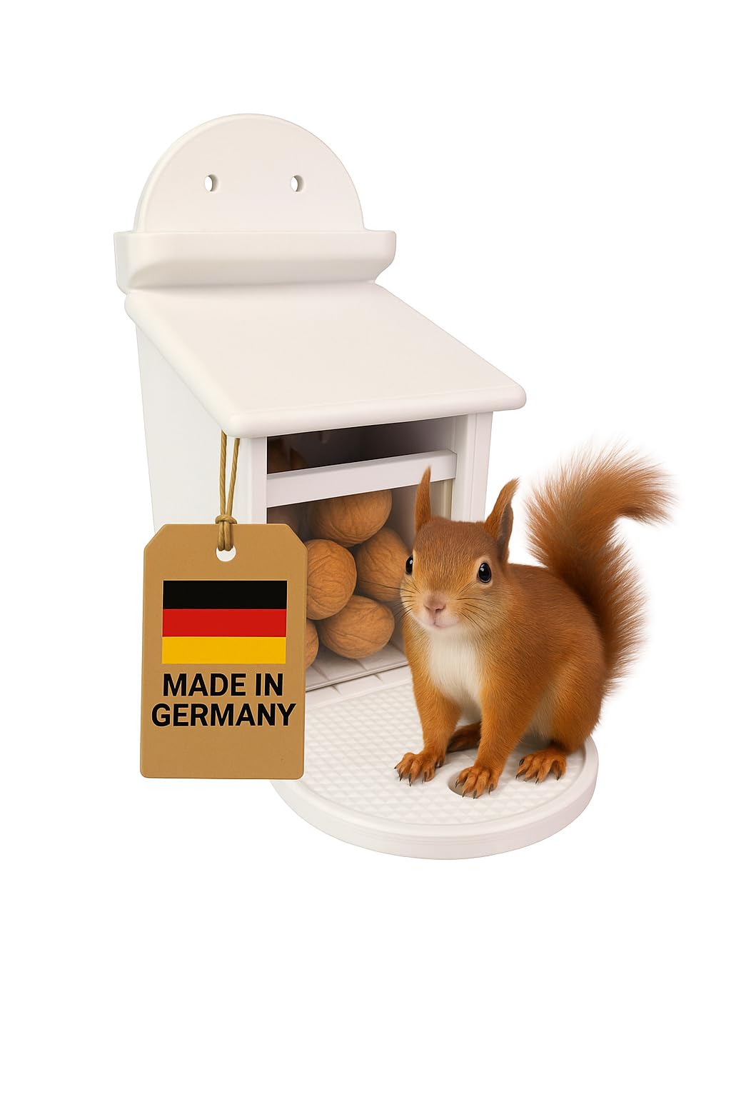Eichhörnchen Futterbox - Eichhörnchen Futterstation - Wetterfest aus Kunststoff - Futterautomat / Fu