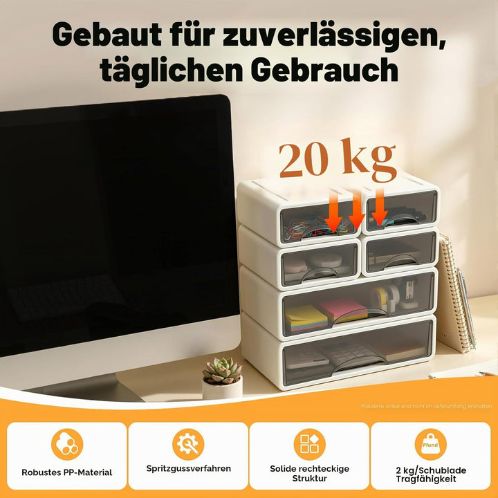 6 Stück Schreibtisch Organizer Schubladen, Stapelbare Aufbewahrungsbox mit Schubladen, Büro Schublad