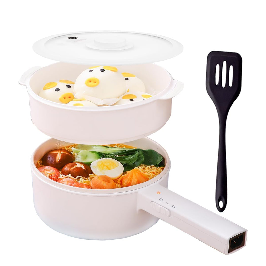 Elektrischer Hot Pot 1.5L mit Dämpfern, Elektrische Pfannen für Braten/Ramen/Fondue/Suppe, geeignet