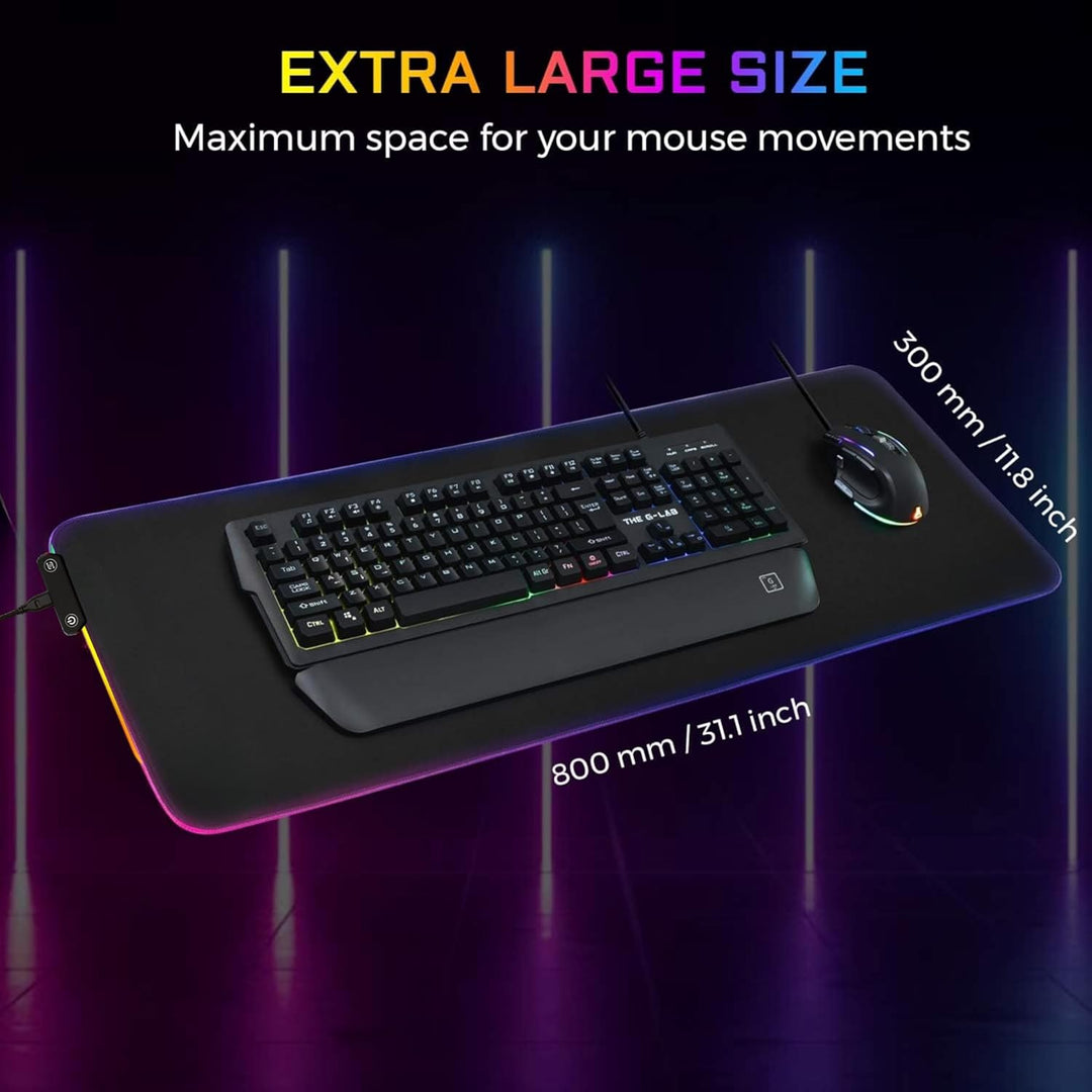 THE G-LAB Pad Rubidum – Gaming-Mauspad RGB – Gaming-Mauspad XXL – LED-Hintergrundbeleuchtung – Feuch