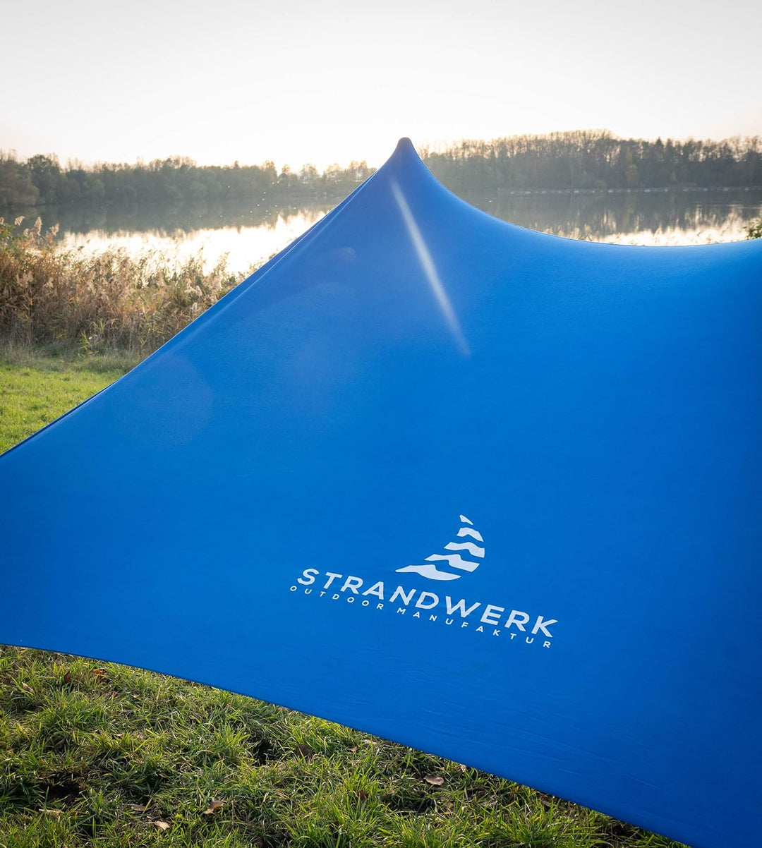 Premium Lycra Strandzelt – Strandmuschel Pop-Up Sonnensegel „Ole“ mit Alu-Stangen und befüllbaren Sa