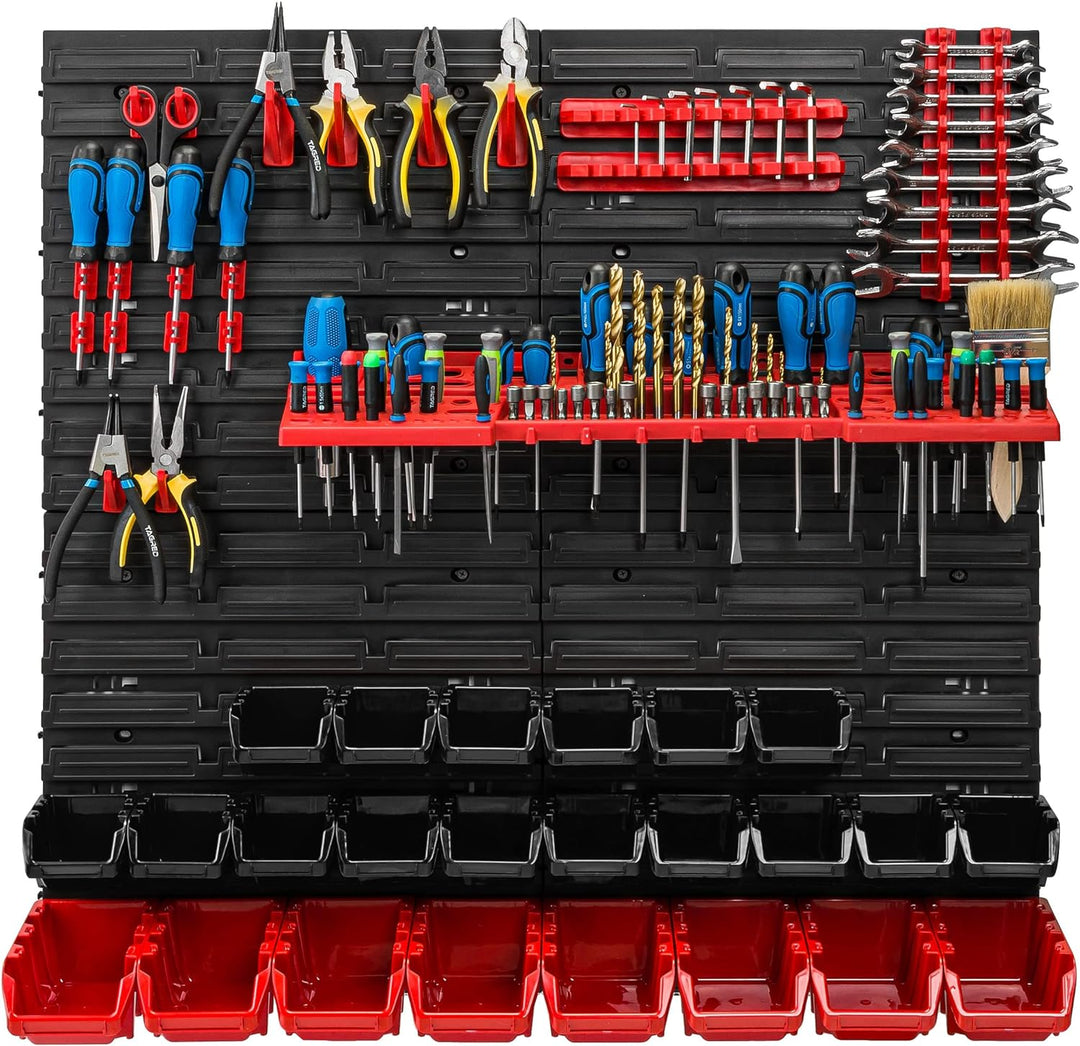 Lagersystem Werkstattregal | 78 x 78 cm | 24 stck. Box | Wandregal mit Werkzeughalterungen und Stape