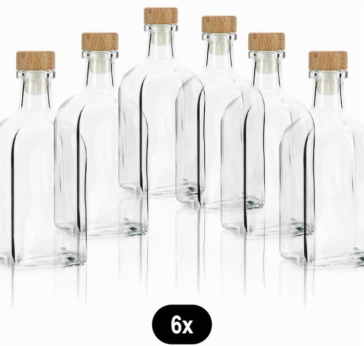 com-four® 6x Glasflasche 500 ml mit Korken - leere Flasche mit Korkenverschluss - Glasbehälter zum B